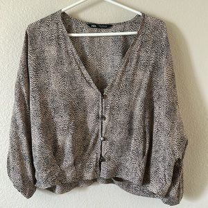 Zara silky crop top, black and tan, size M